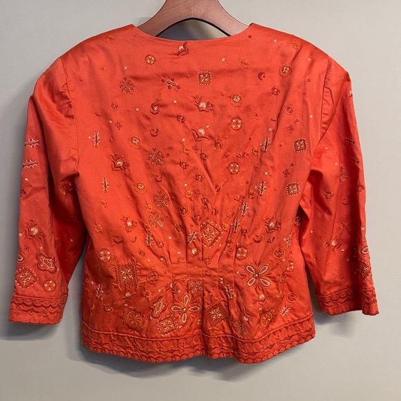 Coldwater Creek Women's Bright Orange Embroidered Blouse - Picture 7 of 9